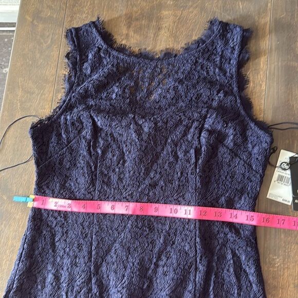 Adrianna Papell Elegant Sleeveless Lace Trumpet Navy Gown - Picture 10 of 17